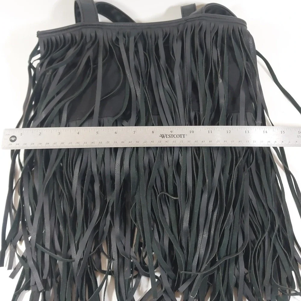 Black Faux Suede Fringe Slouchy‎ Hobo Shoulder Bag Tote Boho
